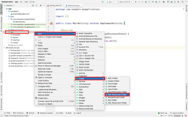 Папка raw android studio